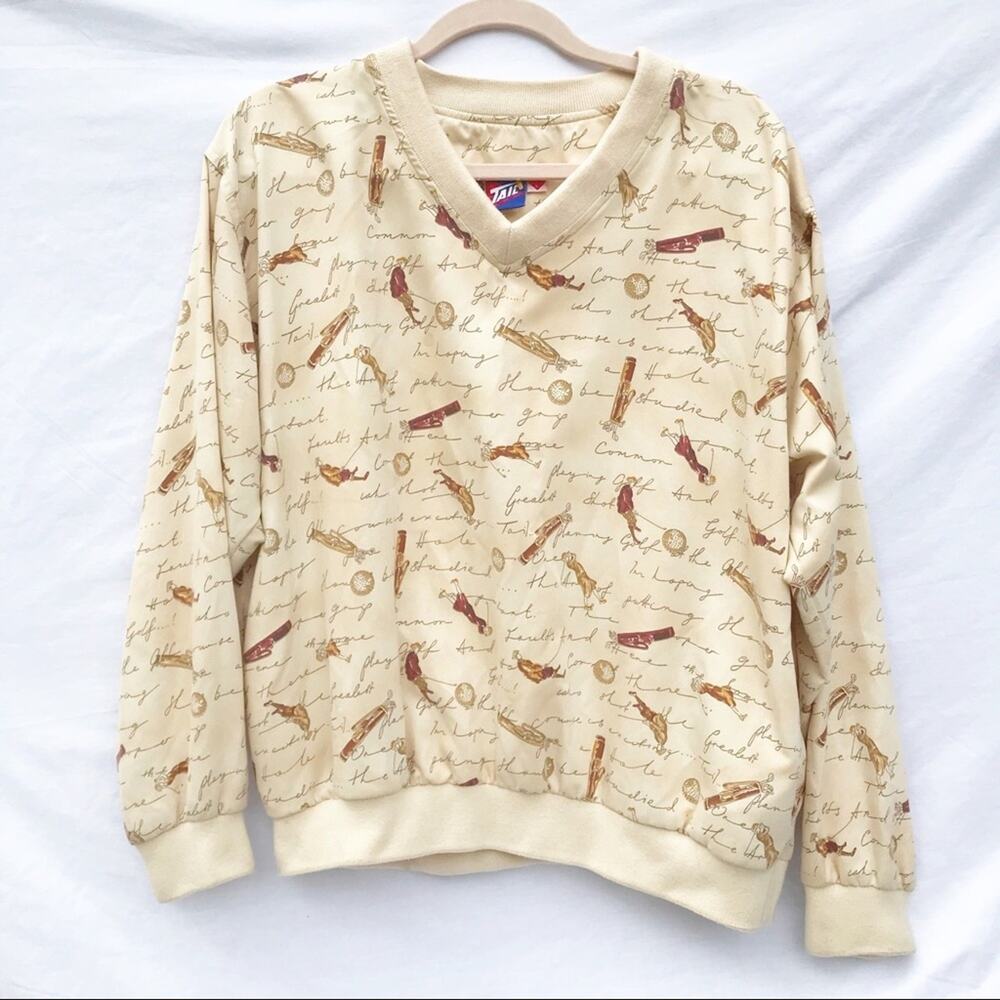 Vtg Tail Brand Golf Pullover Windbreaker Shirt Jacket Size Large Print